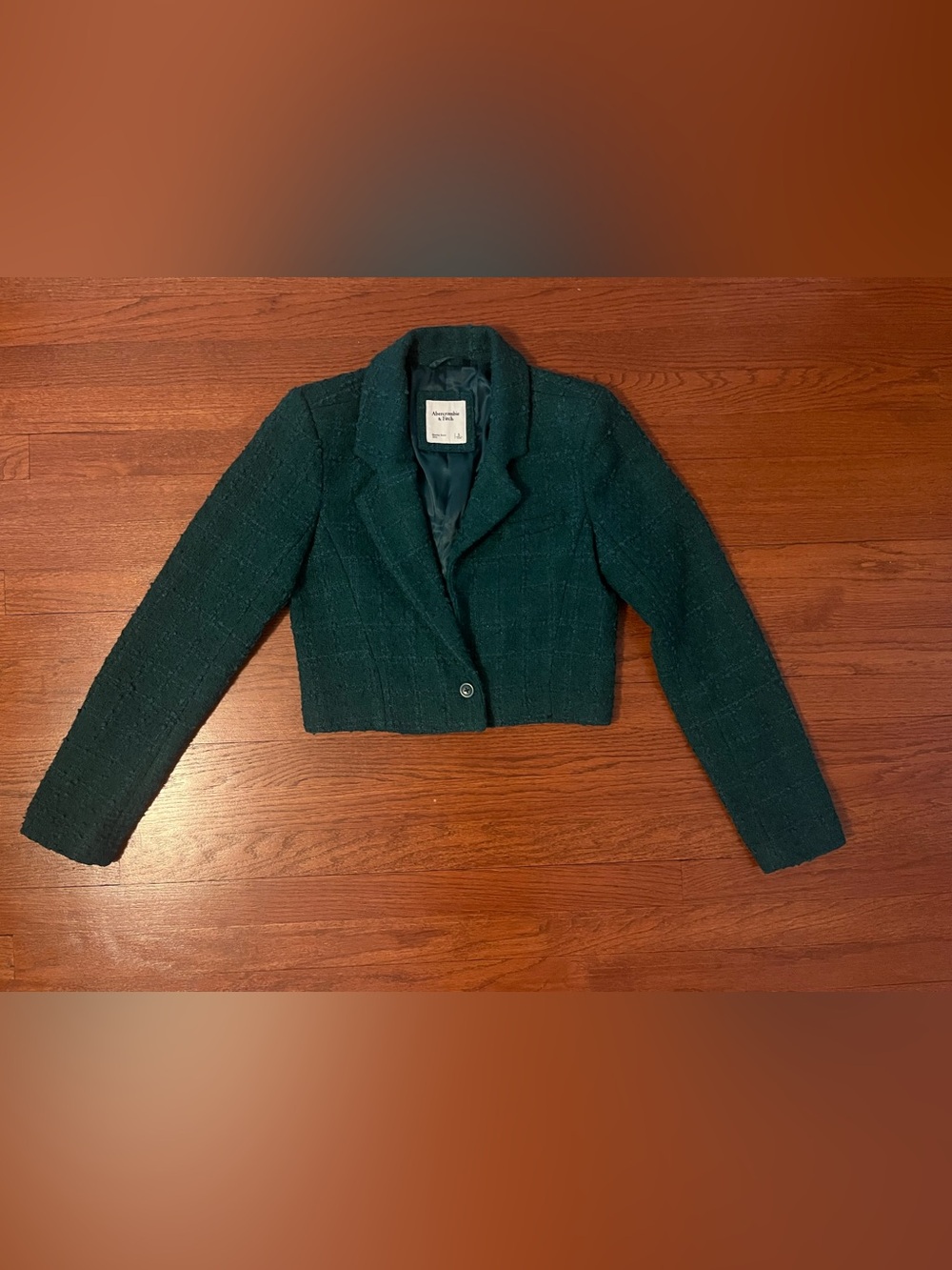 Abercrombie & Fitch Forest Green Tweed Cropped Blazer - Picture 2 of 7